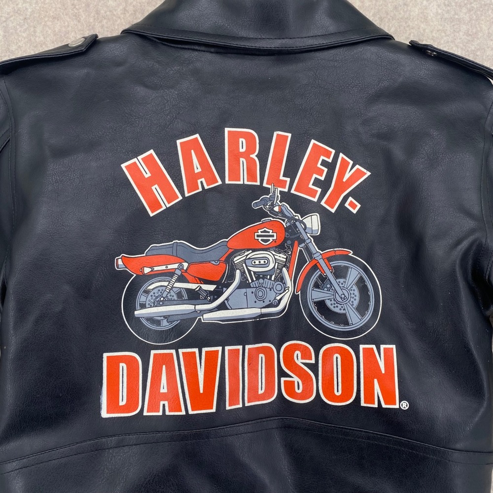 Harley-Davidson Kids Faux Leather Biker Jacket Black Graphic Back Belted 0106